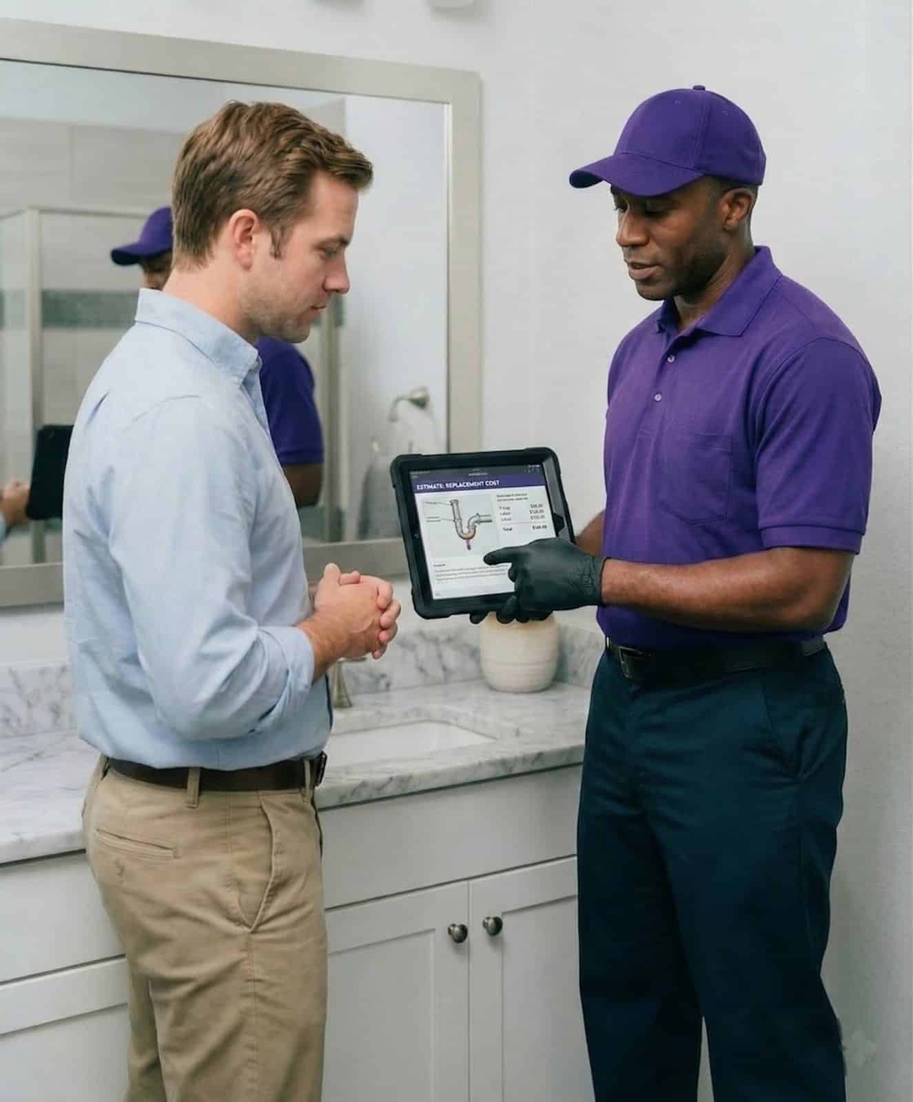 ServiStar technician reviewing options with a customer