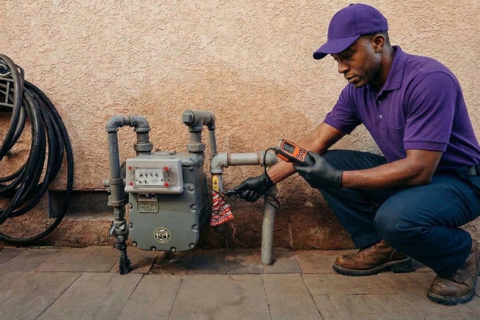 ServiStar technician servicing a gas meter connection