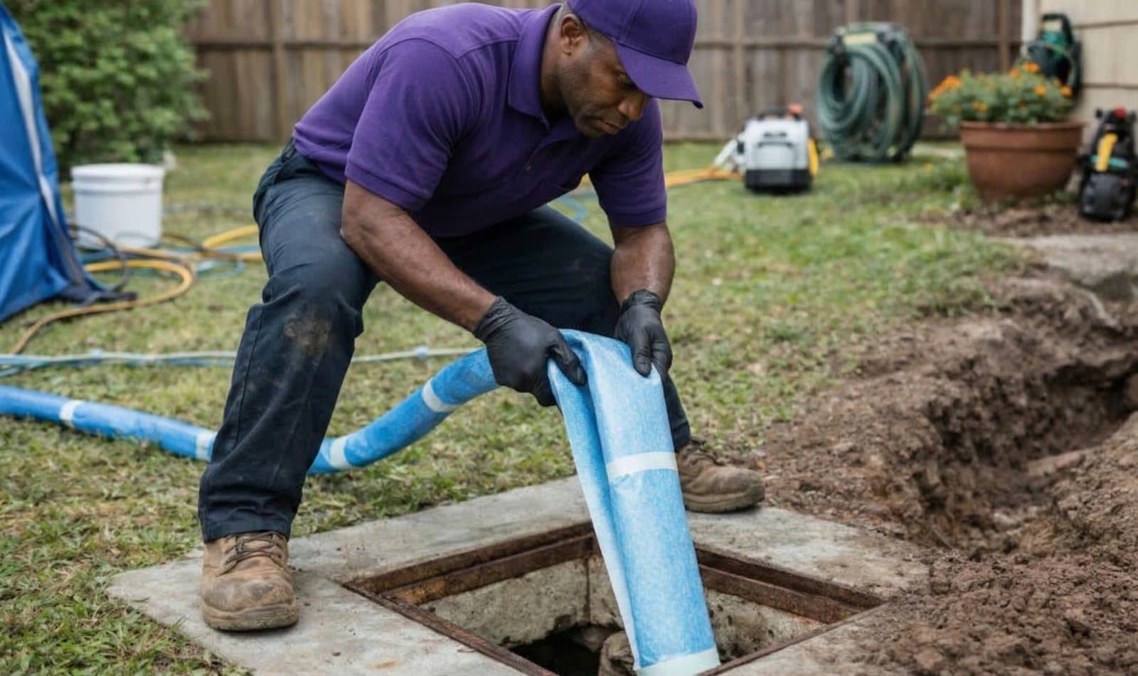 Trenchless sewer liner being installed