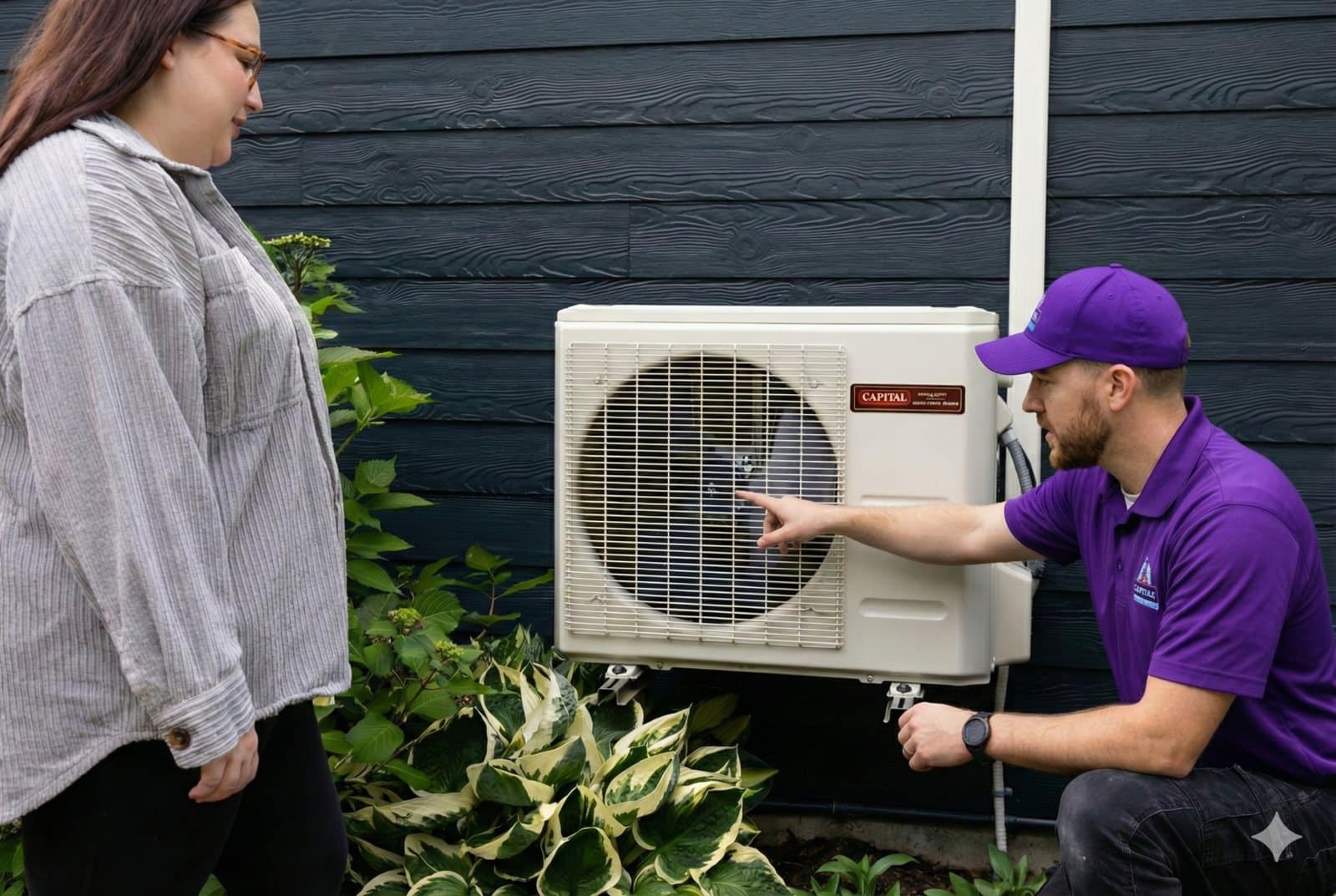 ServiStar technician showing a customer their new mini split heat pump