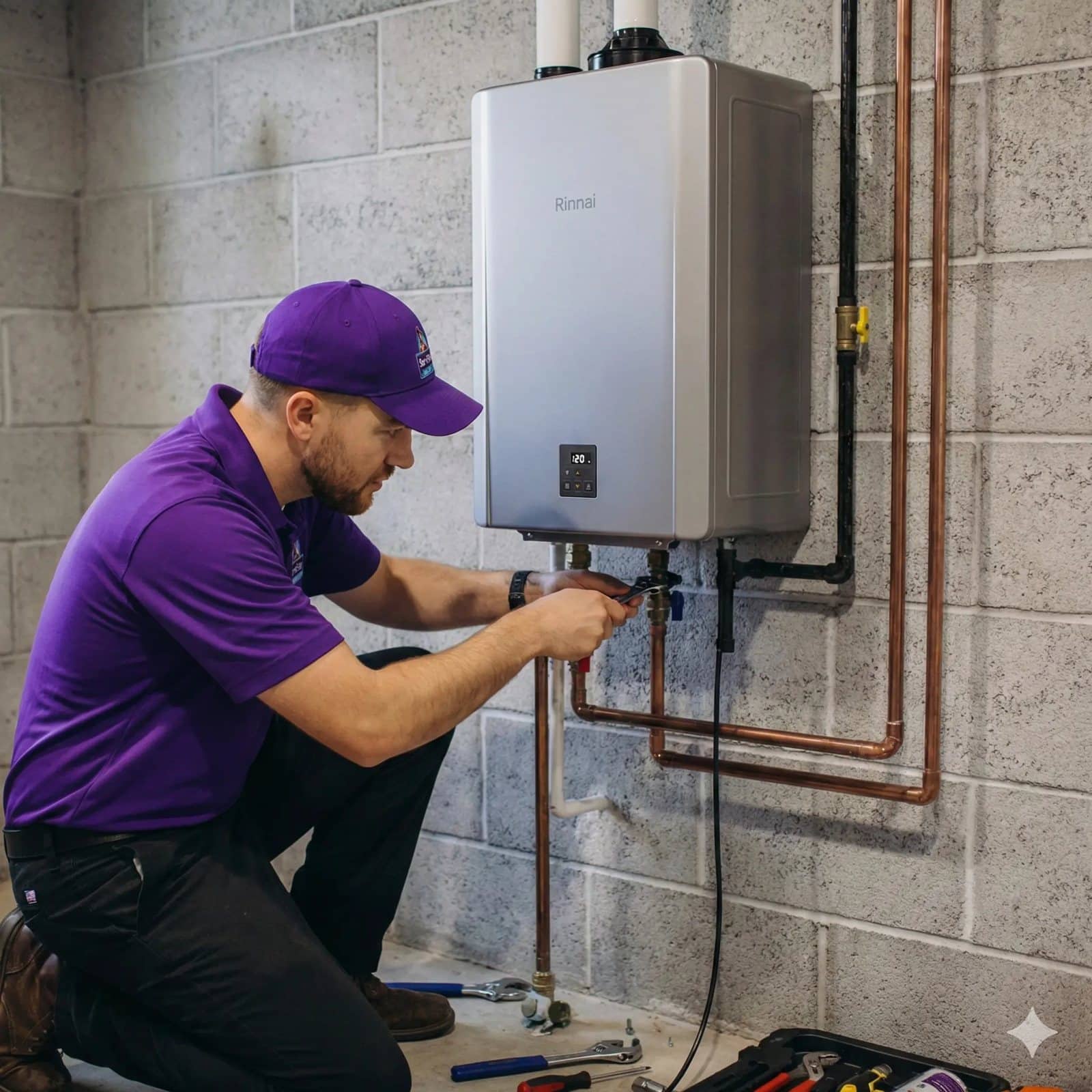 ServiStar technician installing a tankless water heater