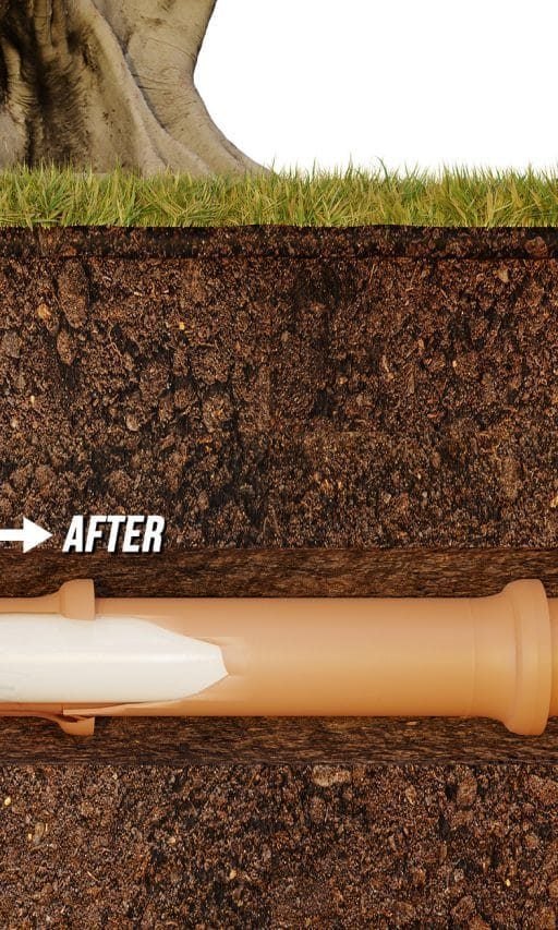 Sewer pipe restored with seamless liner, after trenchless repair